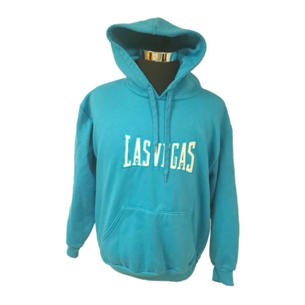 Vtg Hill Mens Large Teal Pullover Heavyweight LAS VAGAS  Made In USA Hoodie